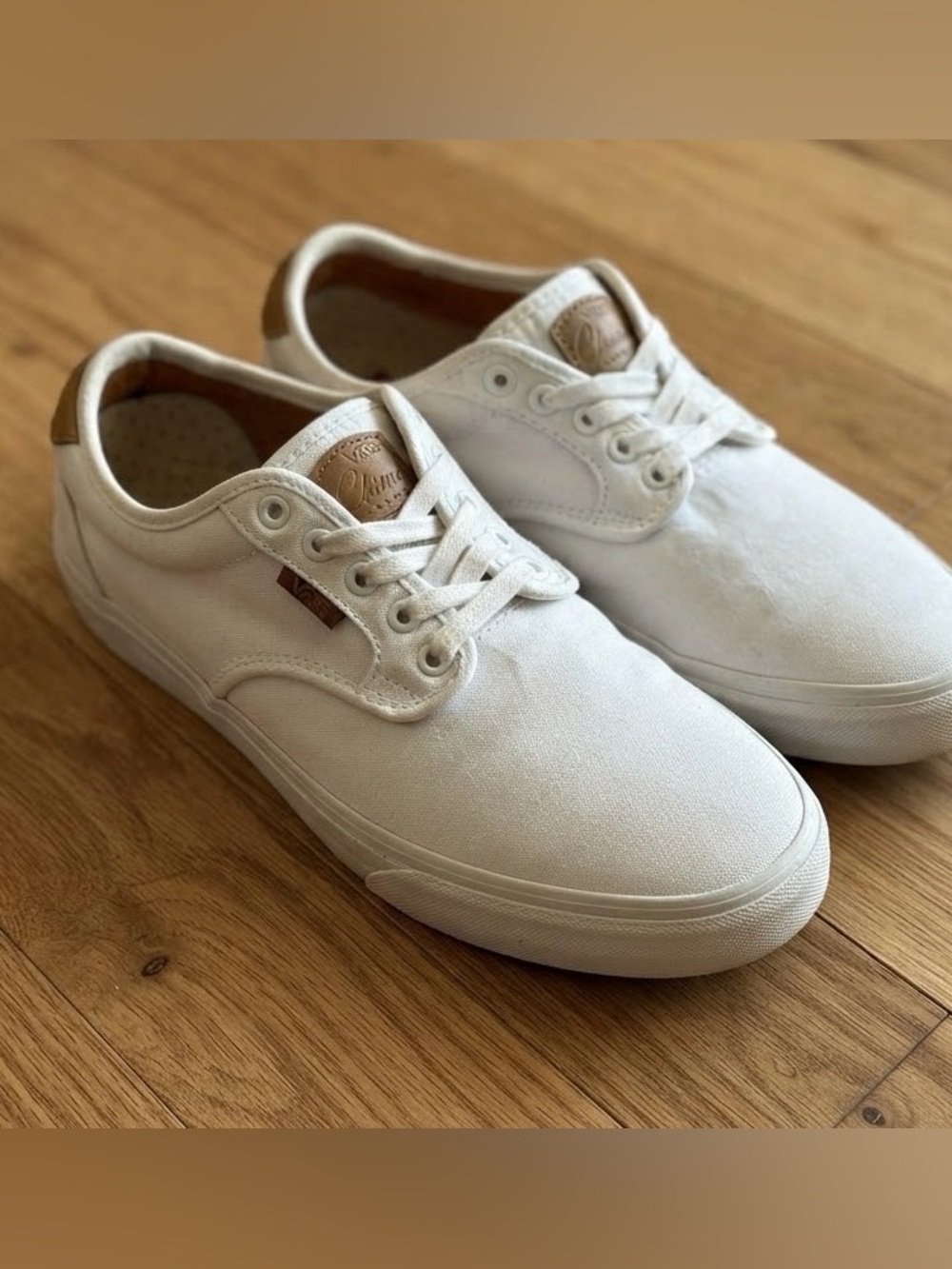 Vans Chima Ferguson Pro White Canvas Tan Leather Skate Shoes Low Top Sneaker